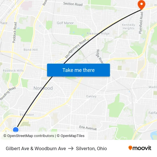 Gilbert Ave & Woodburn Ave to Silverton, Ohio map
