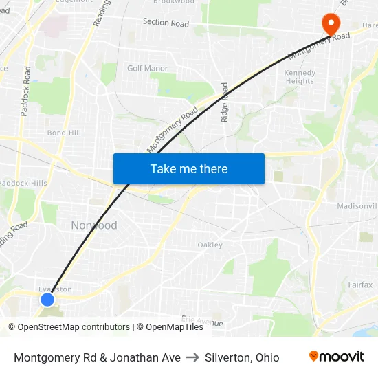 Montgomery Rd & Jonathan Ave to Silverton, Ohio map