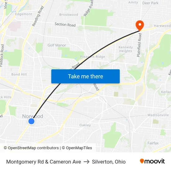 Montgomery Rd & Cameron Ave to Silverton, Ohio map