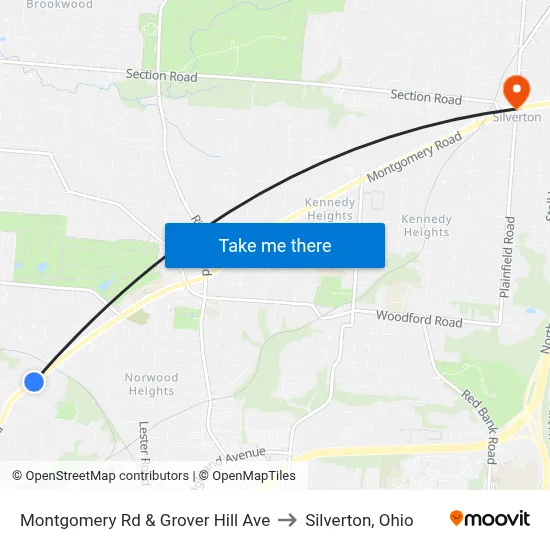 Montgomery Rd & Grover Hill Ave to Silverton, Ohio map