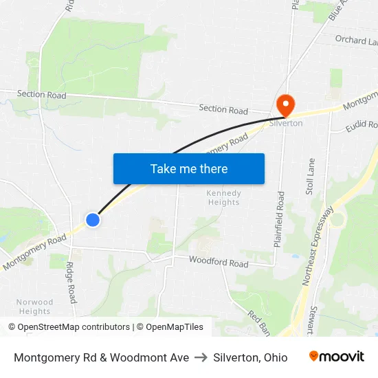Montgomery Rd & Woodmont Ave to Silverton, Ohio map