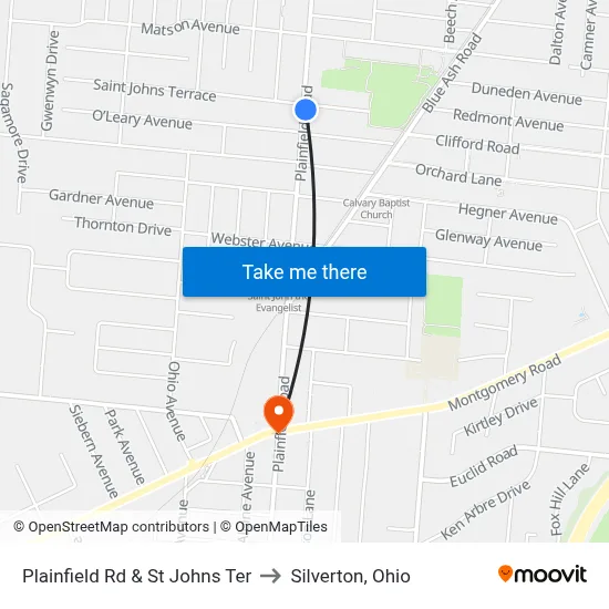 Plainfield Rd & St Johns Ter to Silverton, Ohio map