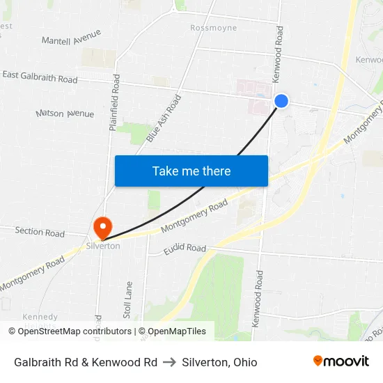 Galbraith Rd & Kenwood Rd to Silverton, Ohio map