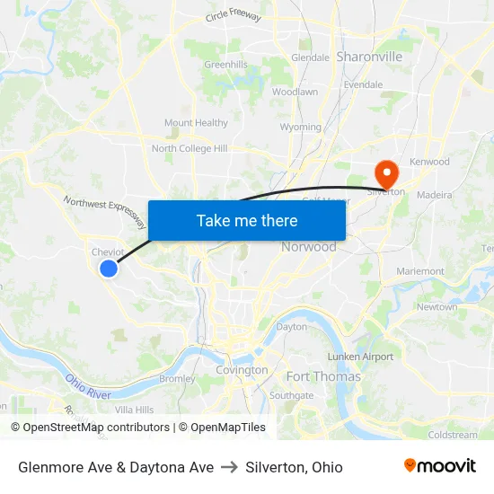 Glenmore Ave & Daytona Ave to Silverton, Ohio map