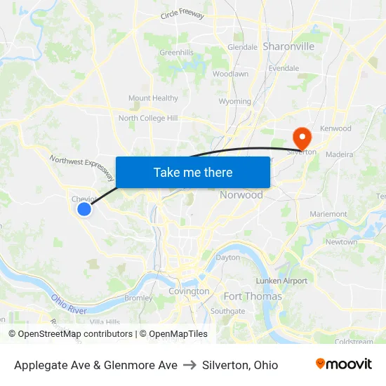 Applegate Ave & Glenmore Ave to Silverton, Ohio map