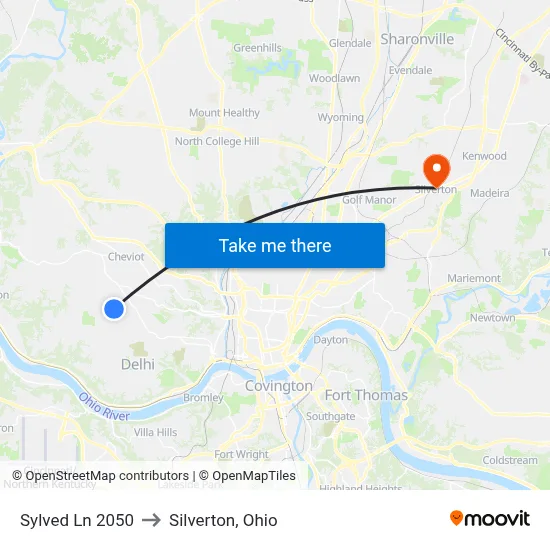 Sylved Ln 2050 to Silverton, Ohio map