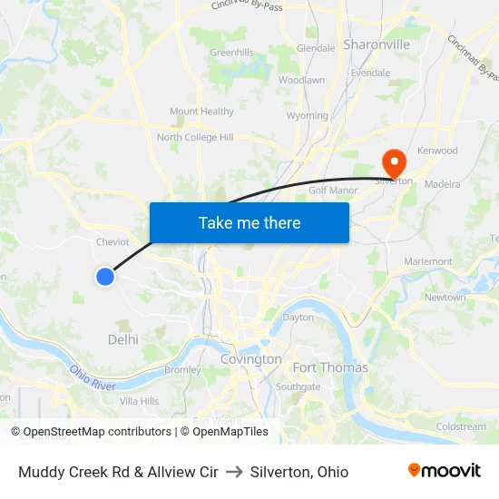 Muddy Creek Rd & Allview Cir to Silverton, Ohio map