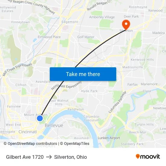 Gilbert Ave 1720 to Silverton, Ohio map