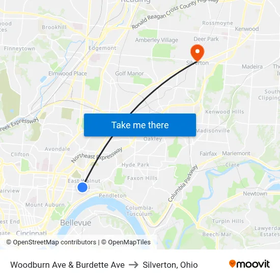 Woodburn Ave & Burdette Ave to Silverton, Ohio map