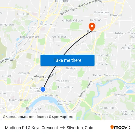 Madison Rd & Keys Crescent to Silverton, Ohio map