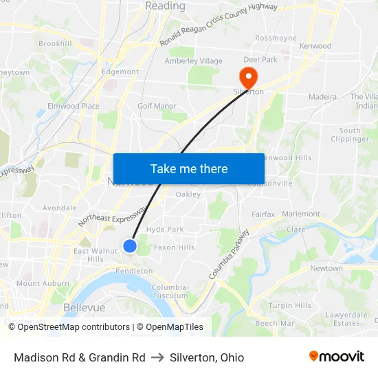 Madison Rd & Grandin Rd to Silverton, Ohio map