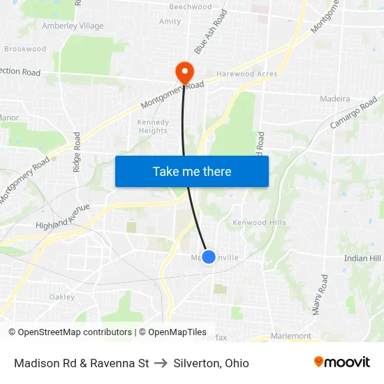 Madison Rd & Ravenna St to Silverton, Ohio map