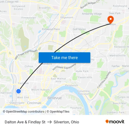 Dalton Ave & Findlay St to Silverton, Ohio map