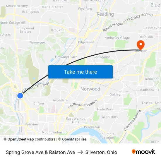 Spring Grove Ave & Ralston Ave to Silverton, Ohio map