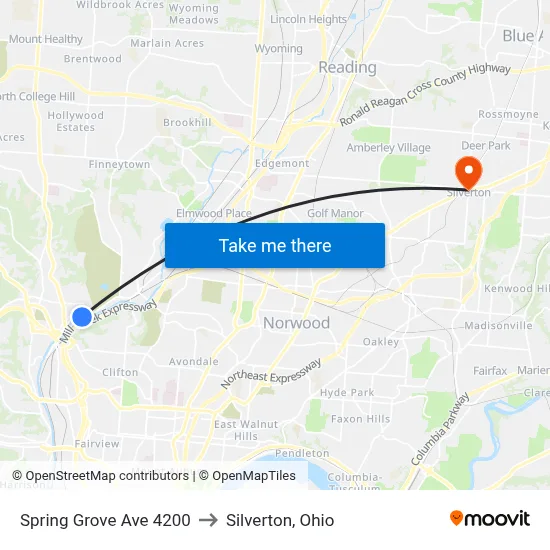 Spring Grove Ave 4200 to Silverton, Ohio map