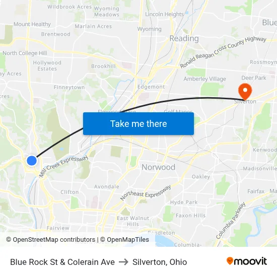 Blue Rock St & Colerain Ave to Silverton, Ohio map