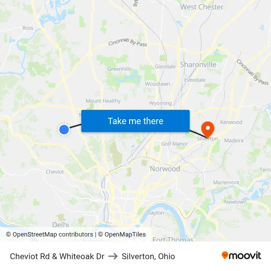 Cheviot Rd & Whiteoak Dr to Silverton, Ohio map
