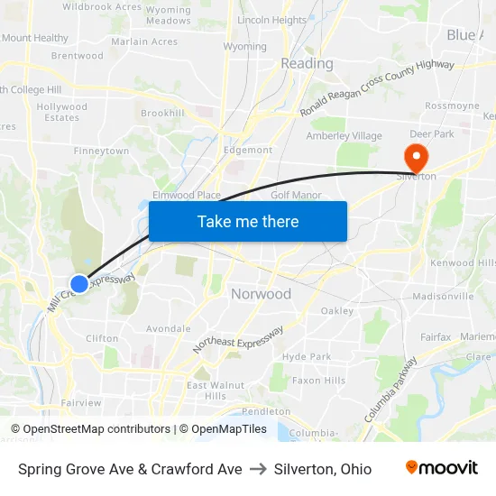 Spring Grove Ave & Crawford Ave to Silverton, Ohio map