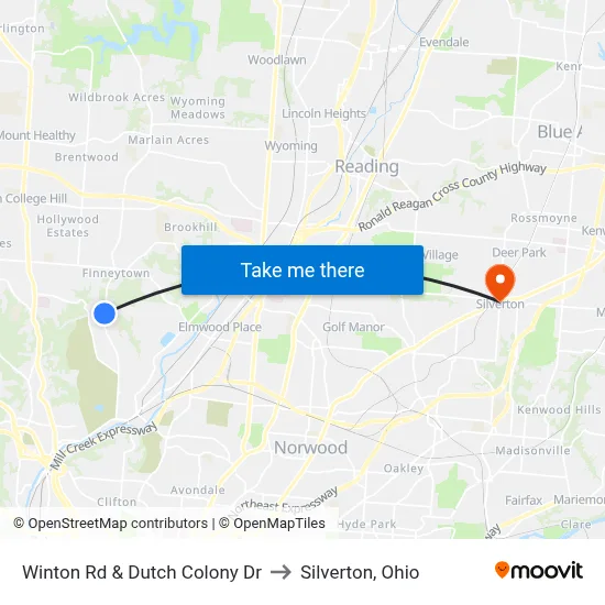 Winton Rd & Dutch Colony Dr to Silverton, Ohio map