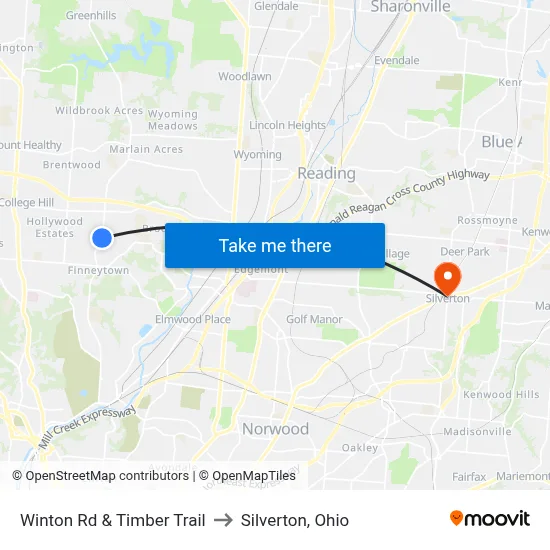 Winton Rd & Timber Trail to Silverton, Ohio map