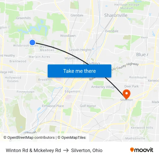 Winton Rd & Mckelvey Rd to Silverton, Ohio map