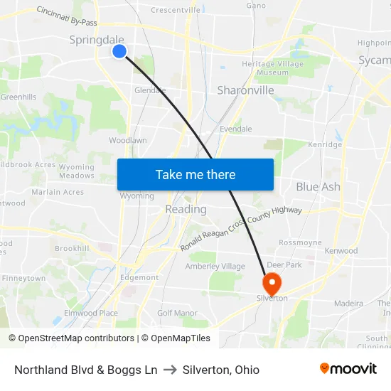 Northland Blvd & Boggs Ln to Silverton, Ohio map