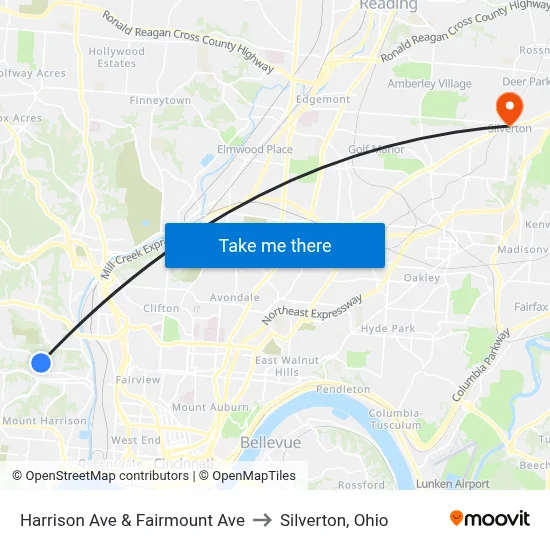Harrison Ave & Fairmount Ave to Silverton, Ohio map