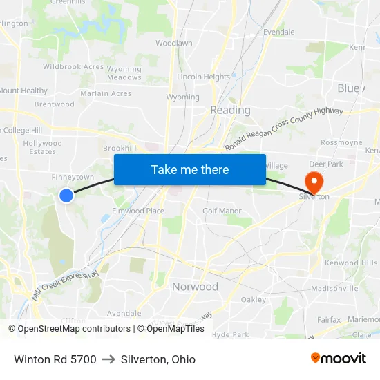 Winton Rd 5700 to Silverton, Ohio map