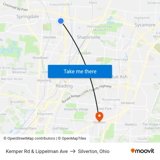 Kemper Rd & Lippelman Ave to Silverton, Ohio map