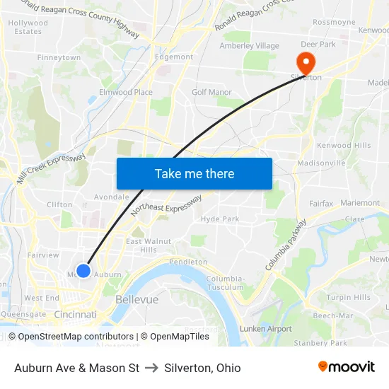 Auburn Ave & Mason St to Silverton, Ohio map
