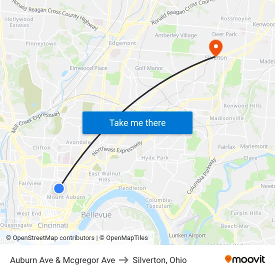 Auburn Ave & Mcgregor Ave to Silverton, Ohio map