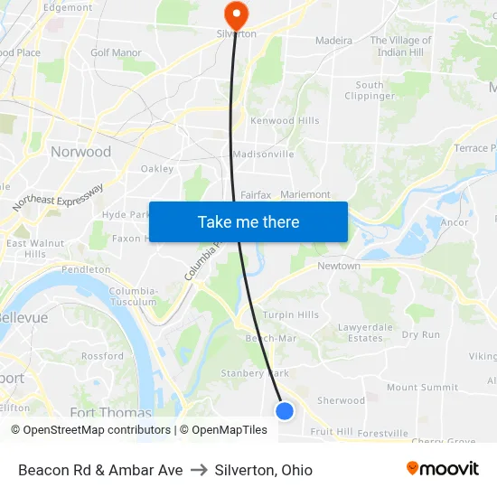 Beacon Rd & Ambar Ave to Silverton, Ohio map