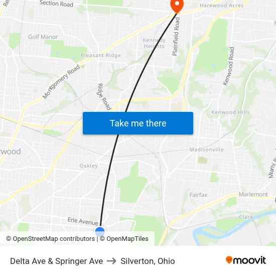 Delta Ave & Springer Ave to Silverton, Ohio map