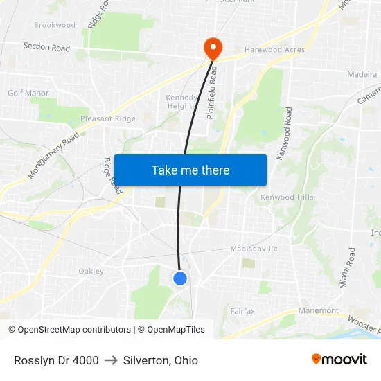Rosslyn Dr 4000 to Silverton, Ohio map