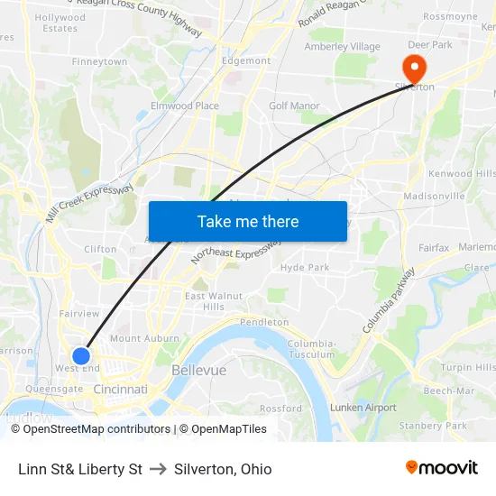 Linn St& Liberty St to Silverton, Ohio map