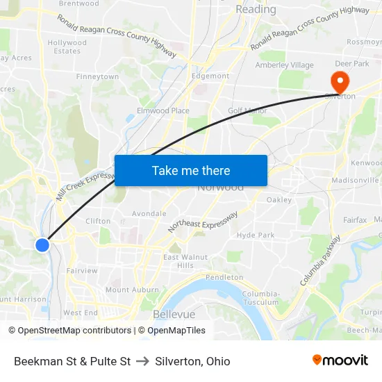 Beekman St & Pulte St to Silverton, Ohio map