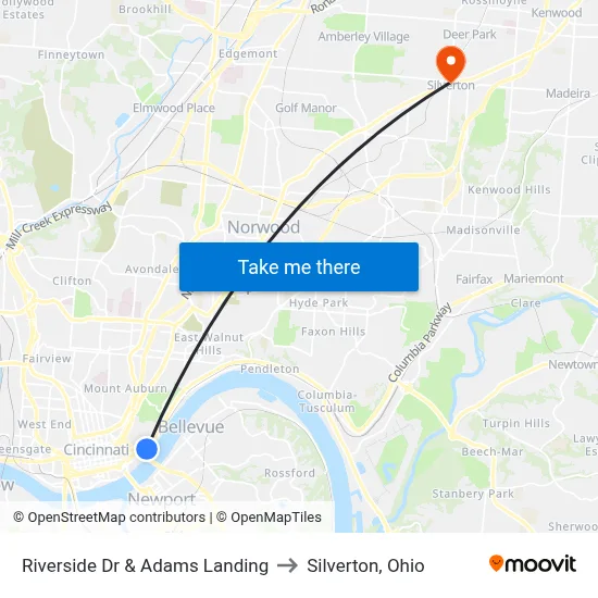Riverside Dr & Adams Landing to Silverton, Ohio map