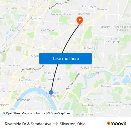 Riverside Dr & Strader Ave to Silverton, Ohio map