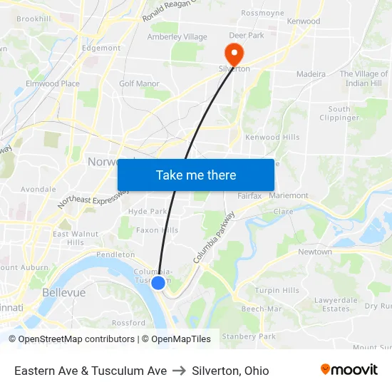 Eastern Ave & Tusculum Ave to Silverton, Ohio map
