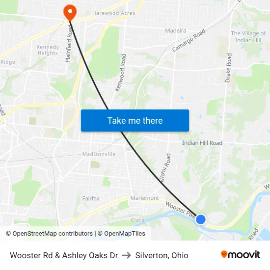 Wooster Rd & Ashley Oaks Dr to Silverton, Ohio map