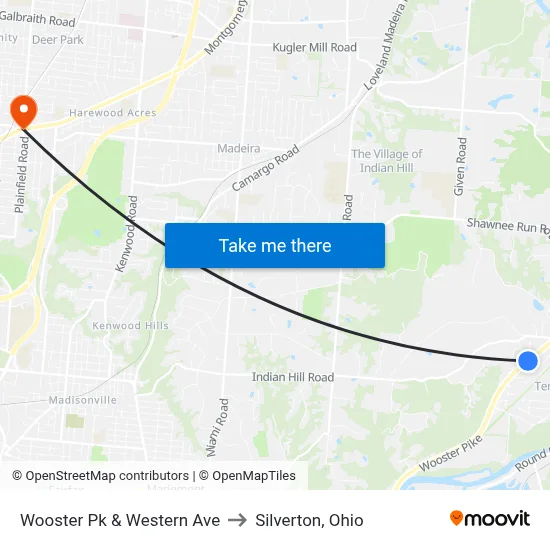 Wooster Pk & Western Ave to Silverton, Ohio map
