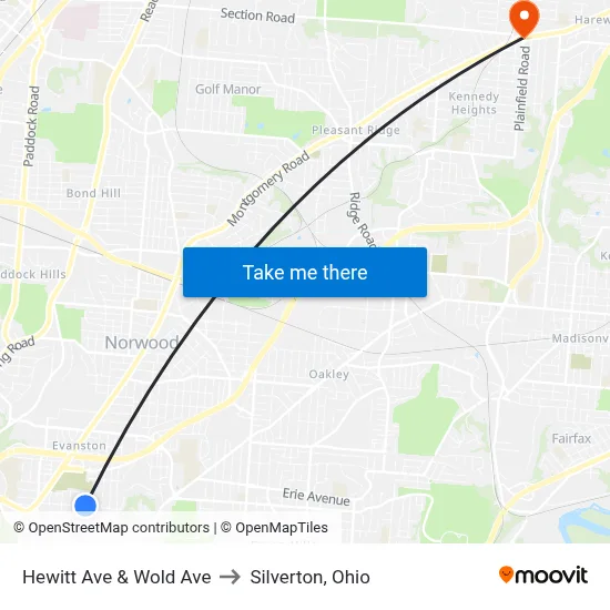 Hewitt Ave & Wold Ave to Silverton, Ohio map
