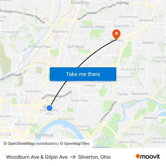 Woodburn Ave & Gilpin Ave to Silverton, Ohio map