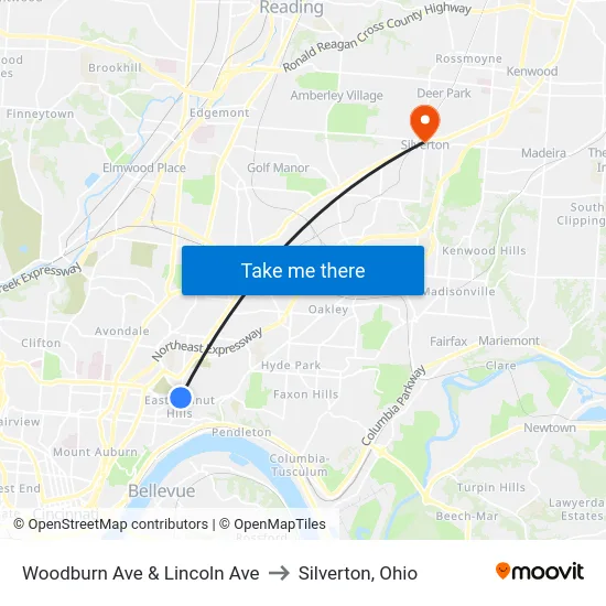 Woodburn Ave & Lincoln Ave to Silverton, Ohio map