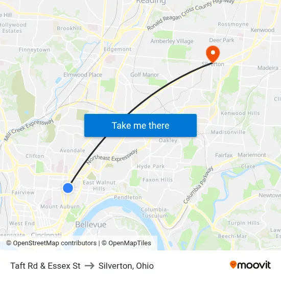Taft Rd & Essex St to Silverton, Ohio map