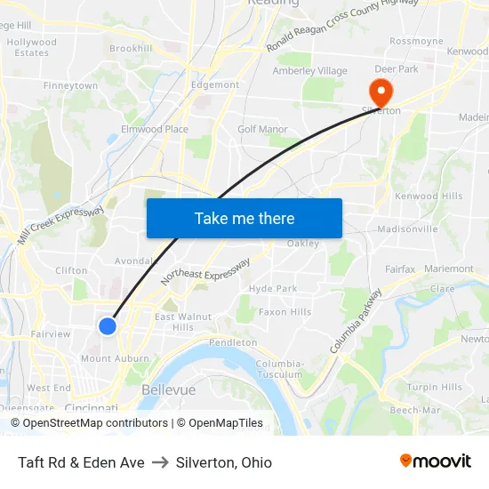 Taft Rd & Eden Ave to Silverton, Ohio map