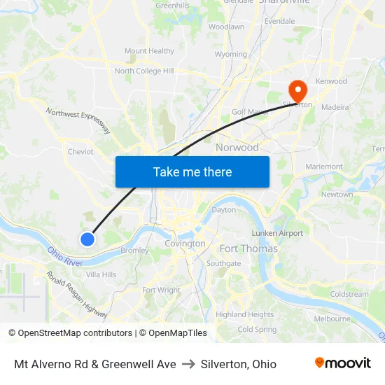 Mt Alverno Rd & Greenwell Ave to Silverton, Ohio map