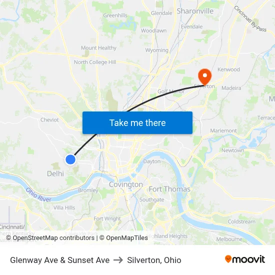 Glenway Ave & Sunset Ave to Silverton, Ohio map