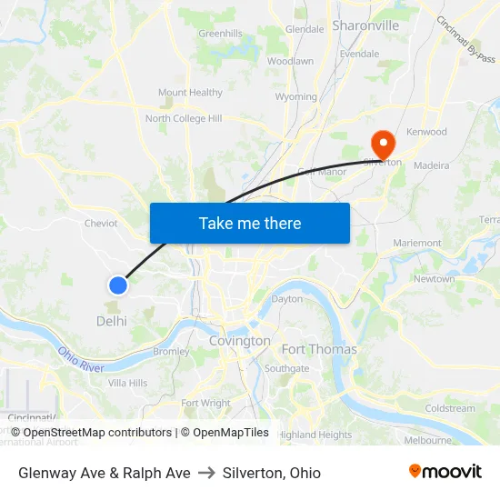 Glenway Ave & Ralph Ave to Silverton, Ohio map