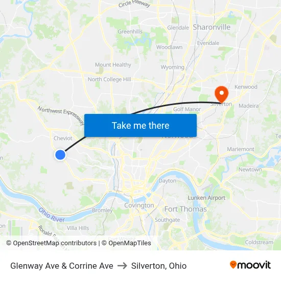 Glenway Ave & Corrine Ave to Silverton, Ohio map